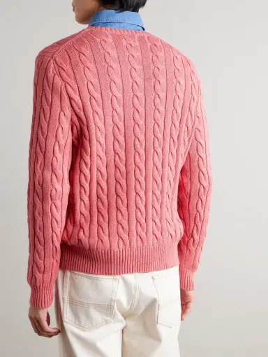 Polo Ralph Lauren Logo-Embroidered Cable-Knit Cotton Sweater - Men | Thumbnail 4