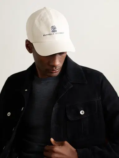 Brunello Cucinelli Logo-Embroidered Leather-Trimmed Cotton-Twill Baseball Cap - Men | Thumbnail 2