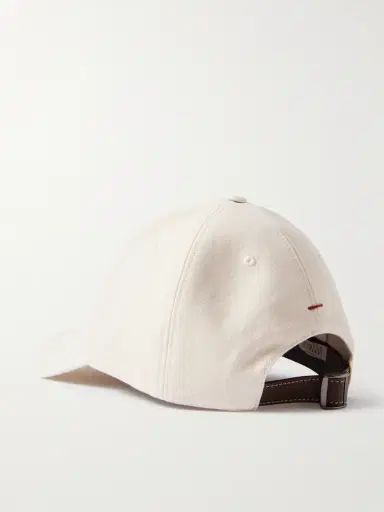 Brunello Cucinelli Logo-Embroidered Leather-Trimmed Cotton-Twill Baseball Cap - Men | Thumbnail 3