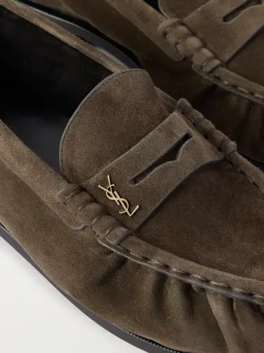 Saint Laurent Le Loafer Monogram Logo-Appliquéd Suede Penny Loafers - Men | Thumbnail 5