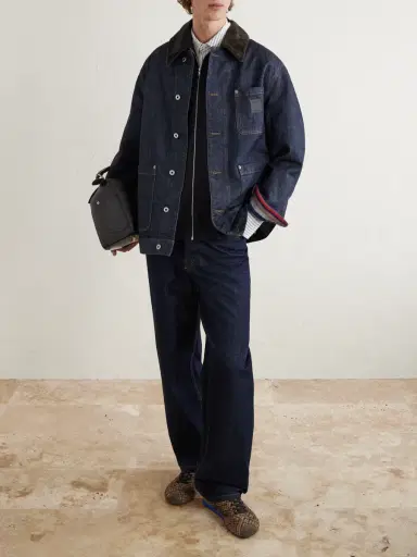 Loewe Logo-Appliquéd Corduroy-Trimmed Denim Barn Jacket - Men | Thumbnail 2