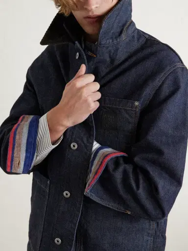 Loewe Logo-Appliquéd Corduroy-Trimmed Denim Barn Jacket - Men | Thumbnail 4