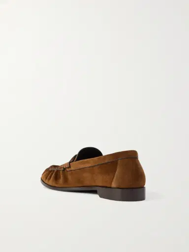 Saint Laurent Le Loafer Monogram Logo-Appliquéd Suede Penny Loafers - Men | Thumbnail 4