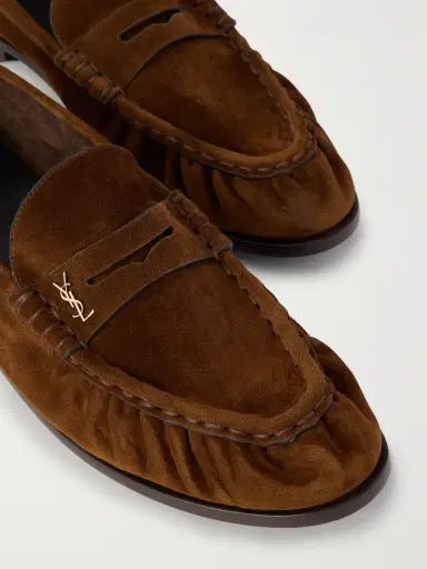 Saint Laurent Le Loafer Monogram Logo-Appliquéd Suede Penny Loafers - Men | Thumbnail 5