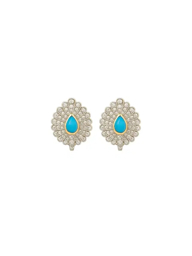 3.62ct Diamond Turquoise 18K Gold Hoop Earrings