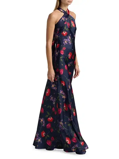SACHIN & BABI Women's Laurant Floral Satin-Crepe Halterneck Gown - Midnight Jardin | Thumbnail 2