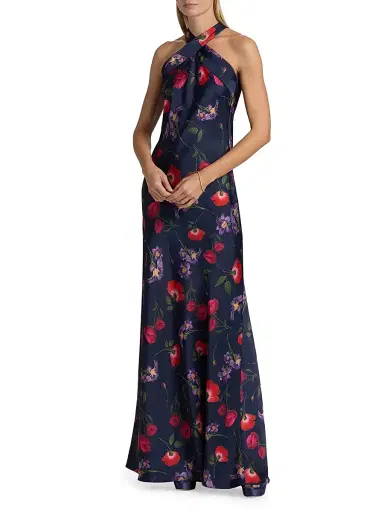 SACHIN & BABI Women's Laurant Floral Satin-Crepe Halterneck Gown - Midnight Jardin | Thumbnail 3