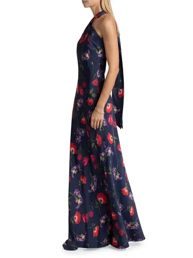 SACHIN & BABI Women's Laurant Floral Satin-Crepe Halterneck Gown - Midnight Jardin | Thumbnail 4