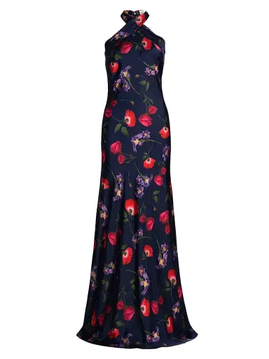 SACHIN & BABI Women's Laurant Floral Satin-Crepe Halterneck Gown - Midnight Jardin | Thumbnail 1