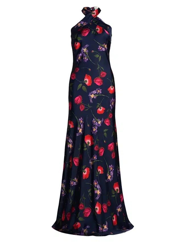 SACHIN BABI Women's Laurant Floral Satin-Crepe Halterneck Gown - Midnight Jardin