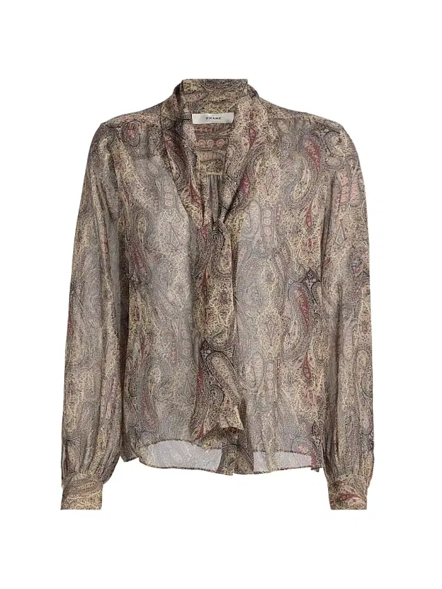 FRAME Women's The Paisley Silk Tie Blouse - Ecru Multi