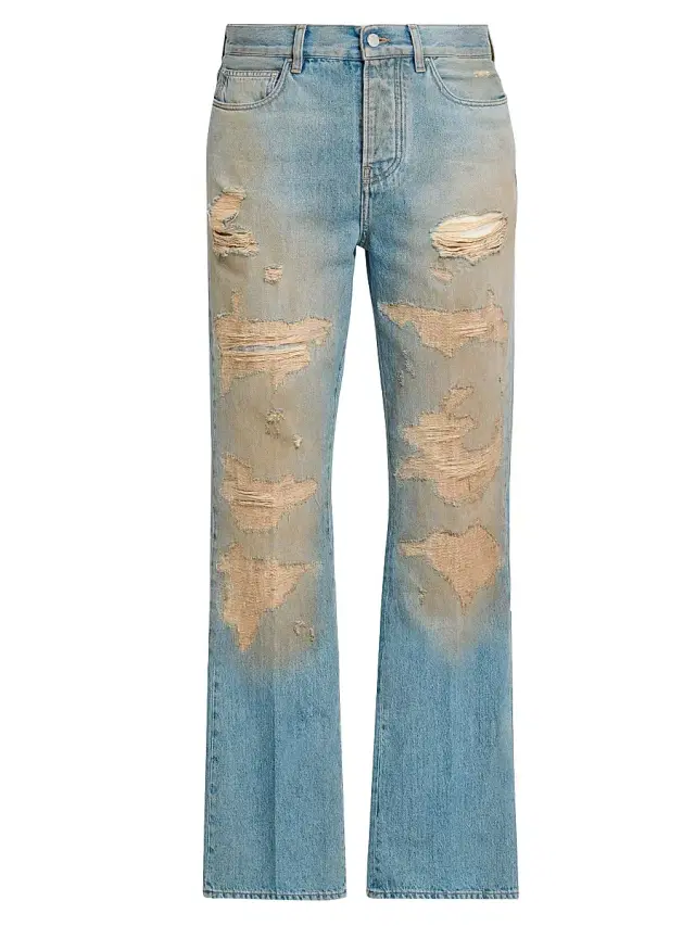 Amiri Men's Repaired Distressed Mid-Rise Bootcut Jeans - Mist Indigo