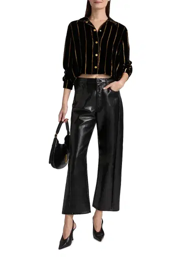 L'Agence Women's Cosette Metallic Stripe Crop Shirt | Thumbnail 2 L'Agence Women's Cosette Metallic Stripe Crop Shirt | Thumbnail 2