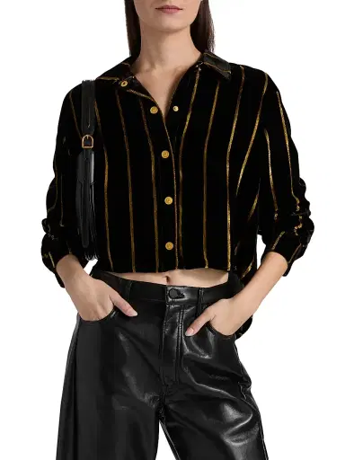 L'Agence Women's Cosette Metallic Stripe Crop Shirt | Thumbnail 3 L'Agence Women's Cosette Metallic Stripe Crop Shirt | Thumbnail 3