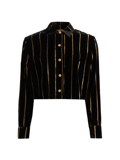 L'Agence Women's Cosette Metallic Stripe Crop Shirt | Thumbnail 1 L'Agence Women's Cosette Metallic Stripe Crop Shirt | Thumbnail 1