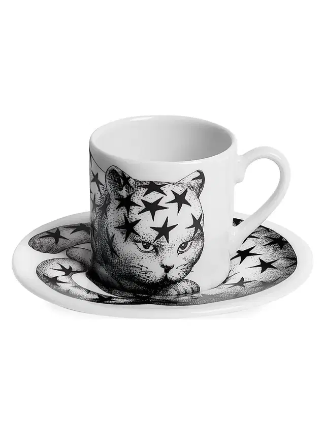 High Fidelity Starry Coffee Mug & Saucer - Black White