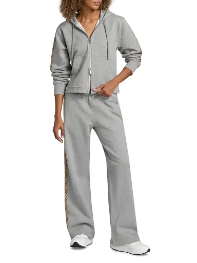 Burberry Women's Harper Check Tape Full-Zip Hoodie | Thumbnail 2
