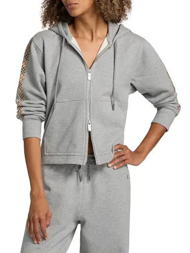 Burberry Women's Harper Check Tape Full-Zip Hoodie | Thumbnail 3