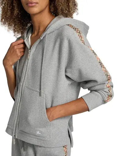 Burberry Women's Harper Check Tape Full-Zip Hoodie | Thumbnail 6