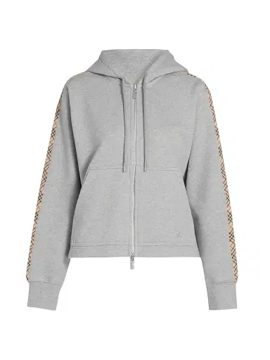 Burberry Women's Harper Check Tape Full-Zip Hoodie | Thumbnail 1