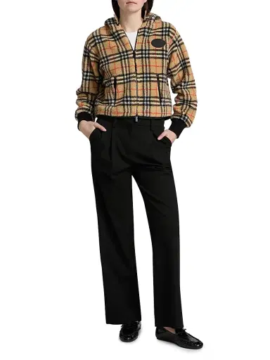 Burberry Women's Fiona Check Fleece Hoodie - Sand Ip Check - Size XXL | Thumbnail 2