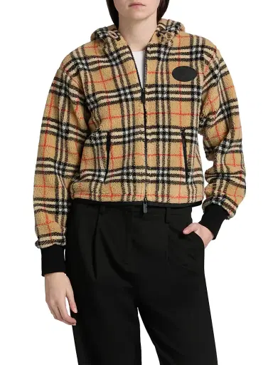 Burberry Women's Fiona Check Fleece Hoodie - Sand Ip Check - Size XXL | Thumbnail 3