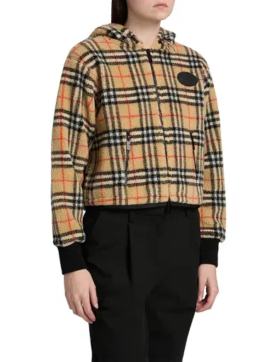 Burberry Women's Fiona Check Fleece Hoodie - Sand Ip Check - Size XXL | Thumbnail 4