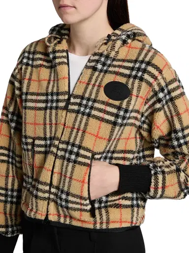 Burberry Women's Fiona Check Fleece Hoodie - Sand Ip Check - Size XXL | Thumbnail 6