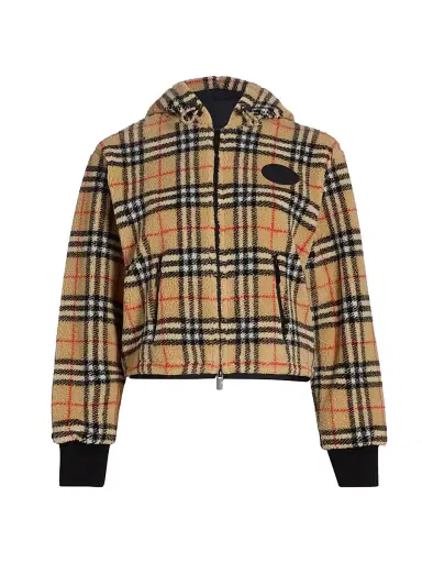 Burberry Women's Fiona Check Fleece Hoodie - Sand Ip Check - Size XXL | Thumbnail 1
