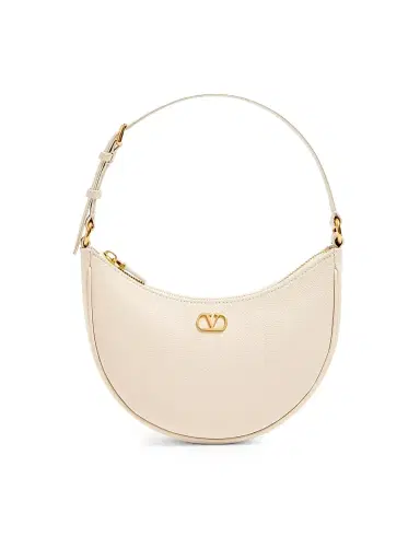 Valentino Garavani Women's VLogo Signature Mini Hobo Shoulder Bag in Grainy Calfskin - Light Ivory | Thumbnail 1 Valentino Garavani Women's VLogo Signature Mini Hobo Shoulder Bag in Grainy Calfskin - Light Ivory | Thumbnail 1