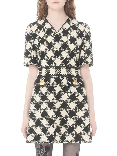 Valentino Garavani Women's Damier Tweed Dress - Birch Black - Size 2 | Thumbnail 2