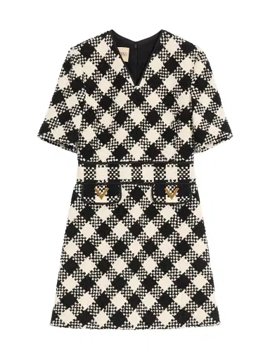 Valentino Garavani Women's Damier Tweed Dress - Birch Black - Size 2 | Thumbnail 1