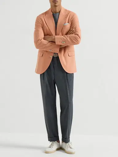 Brunello Cucinelli Men's Virgin Wool, Cotton and Silk Mouliné Deconstructed Blazer | Thumbnail 6
