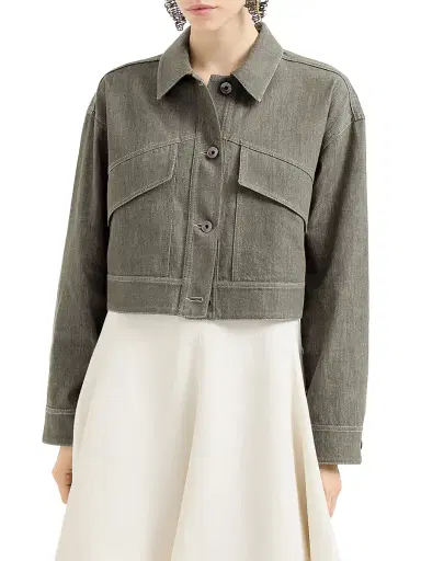 Brunello Cucinelli Women's Cotton Denim Effect Twill Outerwear Jacket with Monili - Olive - Size 14 | Thumbnail 2 Brunello Cucinelli Women's Cotton Denim Effect Twill Outerwear Jacket with Monili - Olive - Size 14 | Thumbnail 2