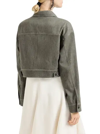 Brunello Cucinelli Women's Cotton Denim Effect Twill Outerwear Jacket with Monili - Olive - Size 14 | Thumbnail 3 Brunello Cucinelli Women's Cotton Denim Effect Twill Outerwear Jacket with Monili - Olive - Size 14 | Thumbnail 3