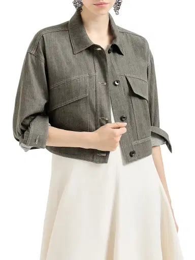 Brunello Cucinelli Women's Cotton Denim Effect Twill Outerwear Jacket with Monili - Olive - Size 14 | Thumbnail 5 Brunello Cucinelli Women's Cotton Denim Effect Twill Outerwear Jacket with Monili - Olive - Size 14 | Thumbnail 5