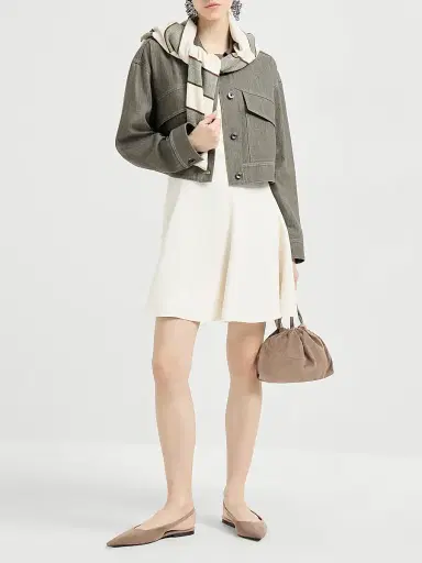 Brunello Cucinelli Women's Cotton Denim Effect Twill Outerwear Jacket with Monili - Olive - Size 14 | Thumbnail 6 Brunello Cucinelli Women's Cotton Denim Effect Twill Outerwear Jacket with Monili - Olive - Size 14 | Thumbnail 6