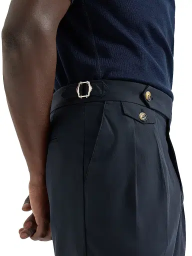 Brunello Cucinelli Men's Cotton Crêpe Batavia Trousers with Reversed Double Pleats - Navy Blue - Size 46 | Thumbnail 4