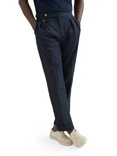 Brunello Cucinelli Men's Cotton Crêpe Batavia Trousers with Reversed Double Pleats - Navy Blue - Size 46 | Thumbnail 5