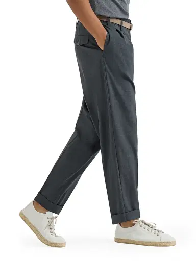 Brunello Cucinelli Men's Virgin Wool Fresco Trousers with Double Pleats - Anthracite - Size 48 | Thumbnail 3