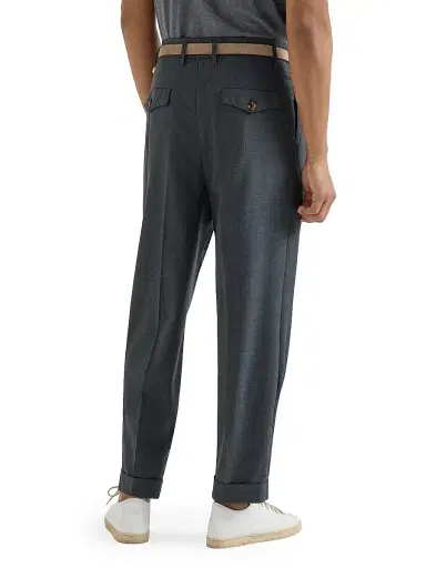 Brunello Cucinelli Men's Virgin Wool Fresco Trousers with Double Pleats - Anthracite - Size 48 | Thumbnail 4