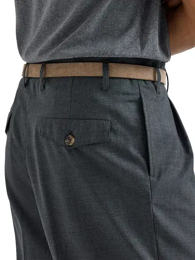 Brunello Cucinelli Men's Virgin Wool Fresco Trousers with Double Pleats - Anthracite - Size 48 | Thumbnail 5