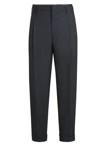 Brunello Cucinelli Men's Virgin Wool Fresco Trousers with Double Pleats - Anthracite - Size 48 | Thumbnail 1