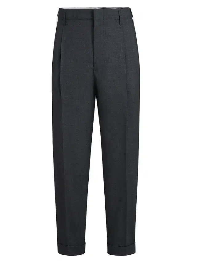 Brunello Cucinelli Men's Virgin Wool Fresco Trousers with Double Pleats - Anthracite