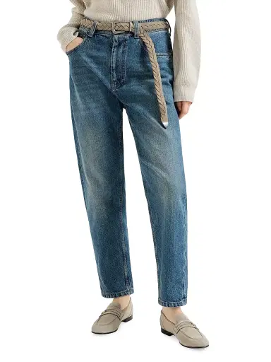Brunello Cucinelli Women's Authentic Denim Baggy Tapered Trousers - Denim | Thumbnail 2