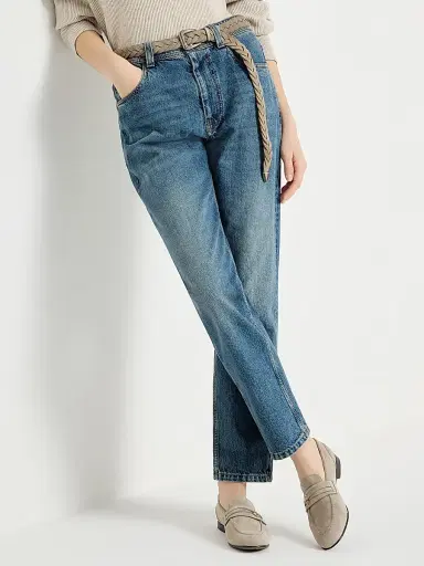 Brunello Cucinelli Women's Authentic Denim Baggy Tapered Trousers - Denim | Thumbnail 5