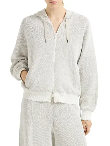 Brunello Cucinelli Women's Cotton Honeycomb Stitch Hooded Jacquard Cardigan - Panama | Thumbnail 2 Brunello Cucinelli Women's Cotton Honeycomb Stitch Hooded Jacquard Cardigan - Panama | Thumbnail 2