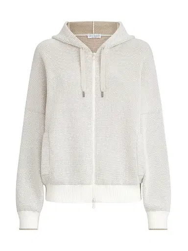 Brunello Cucinelli Women's Cotton Honeycomb Stitch Hooded Jacquard Cardigan - Panama | Thumbnail 1 Brunello Cucinelli Women's Cotton Honeycomb Stitch Hooded Jacquard Cardigan - Panama | Thumbnail 1