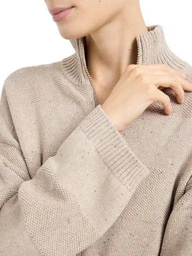 Brunello Cucinelli Women's Textured Stripe Cardigan in Cotton Diamond Yarn | Thumbnail 4 Brunello Cucinelli Women's Textured Stripe Cardigan in Cotton Diamond Yarn | Thumbnail 4