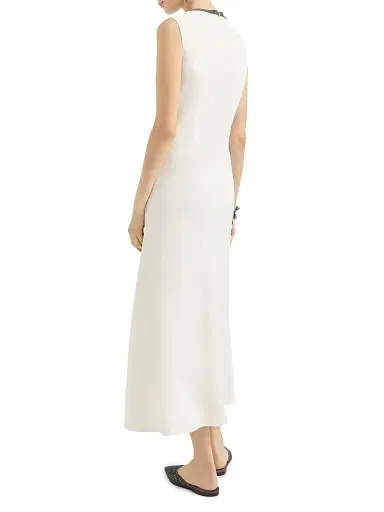 Brunello Cucinelli Women's Viscose and Linen Fluid Twill Dress with Precious Collar | Thumbnail 3 Brunello Cucinelli Women's Viscose and Linen Fluid Twill Dress with Precious Collar | Thumbnail 3
